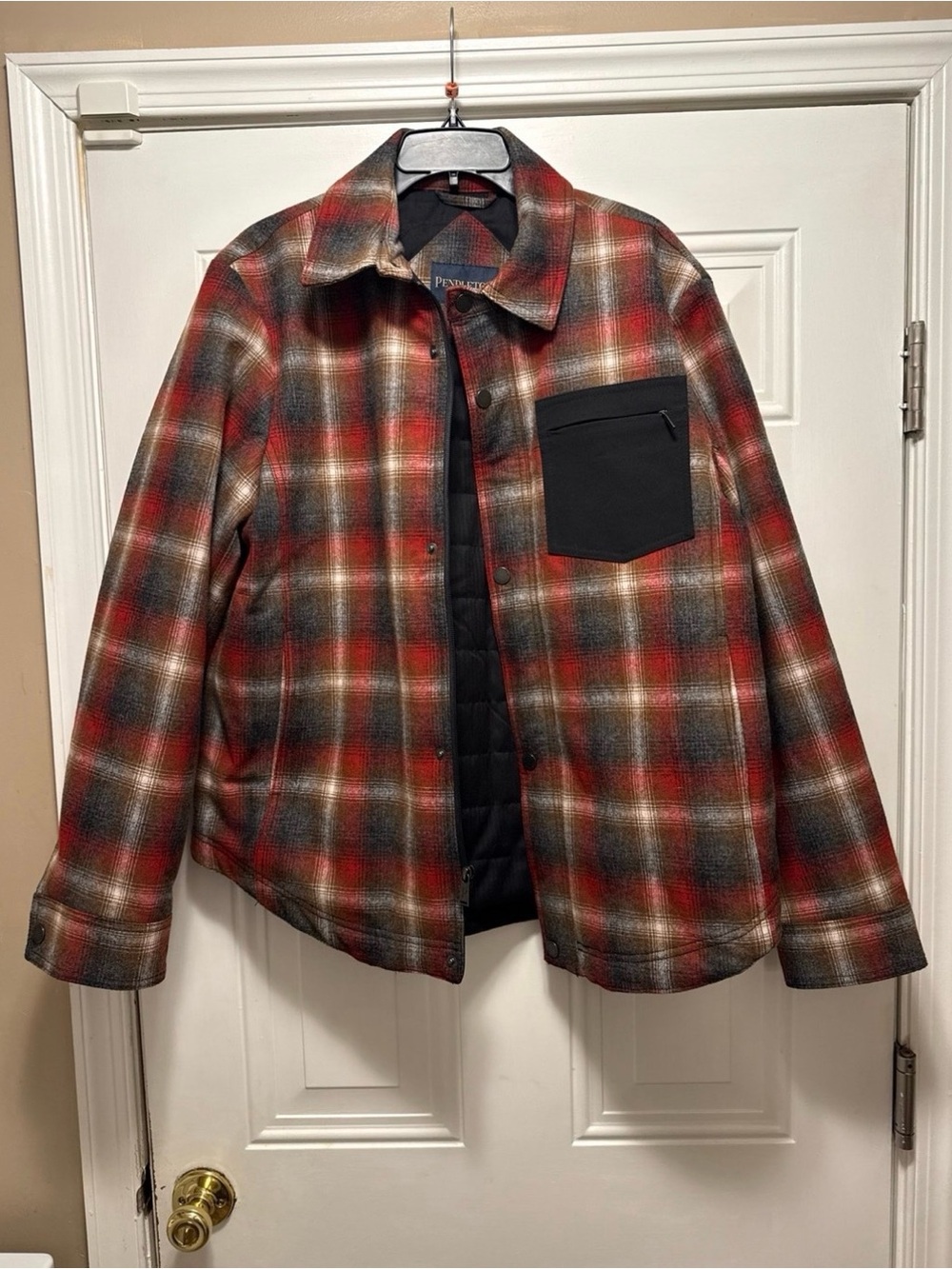 Pendleton Red Plaid Lightweight Jacket with Black Chest Pocket